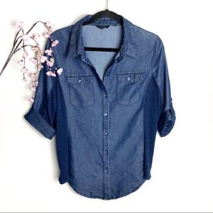 3/$30 Ci Sono Blue Denim 3/4 Sleeve Button-Down